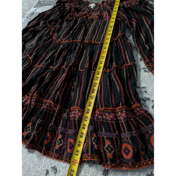 Peasant Tiered Off The Shoulder‎ Tunic Dress Black Orange - Picture 7 of 8